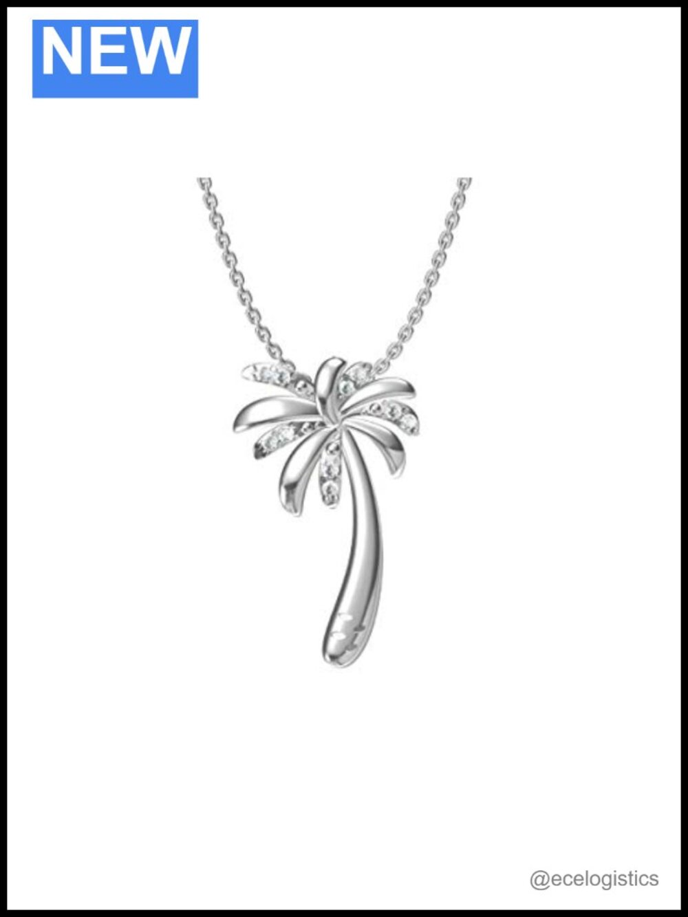 925 Sterling Silver Palm Tree Pendant Necklace Diamond Gift